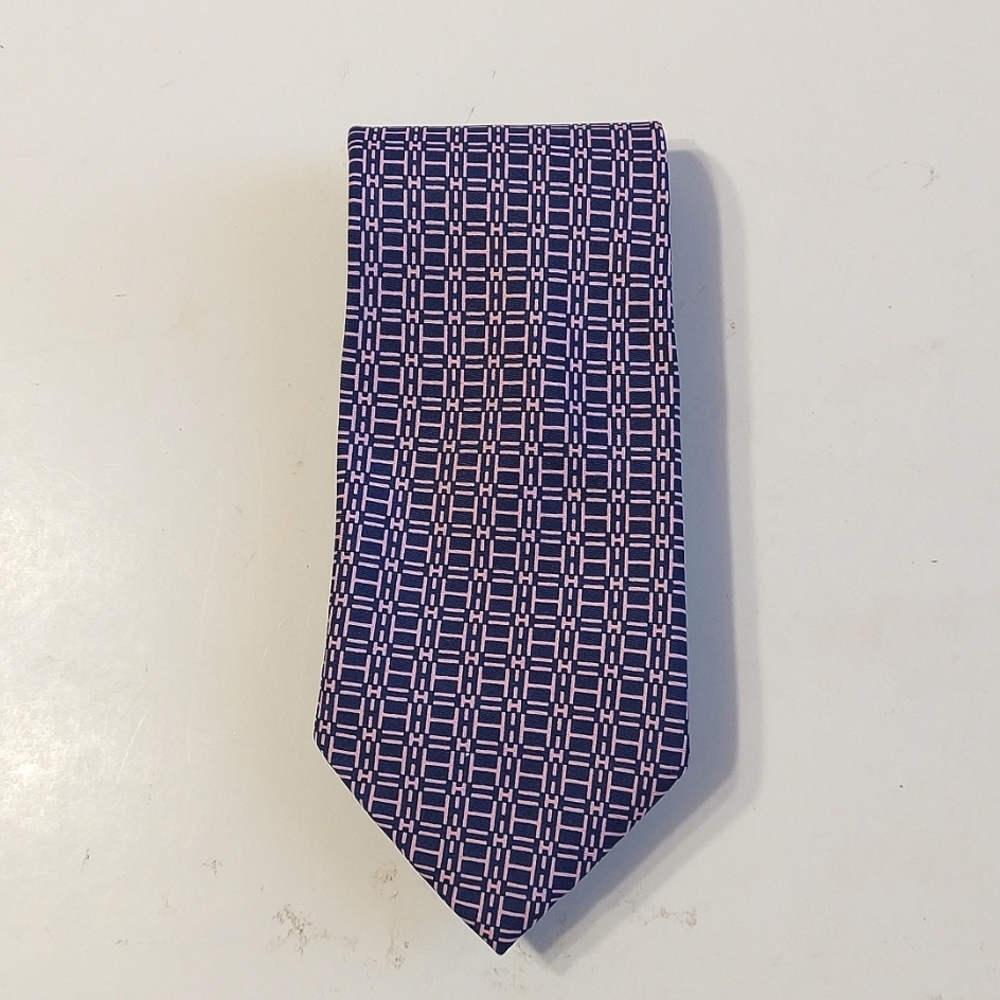 Hermes Paris Beautiful Mens Tie Navy Blue Back With Purple H Pattern 💜